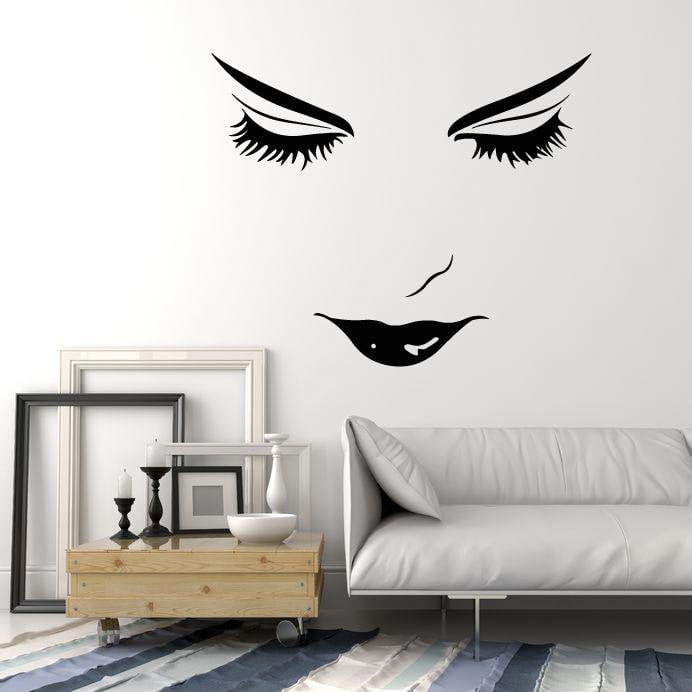 Vinyl Wall Decal Beautiful Woman Face Girl Lips Eyelashes Makeup Stickers Unique Gift (2085ig)