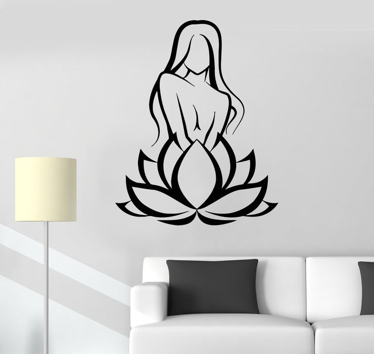 Vinyl Wall Decal Lotus Flower Girl Beauty Salon Woman Stickers Unique Gift (413ig)