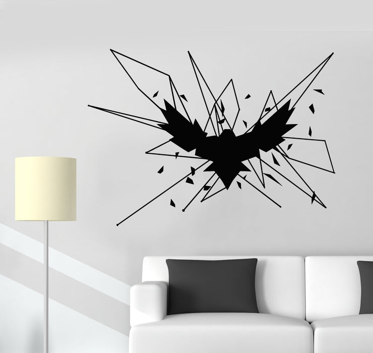Vinyl Wall Decal Geometric Gothick Style Raven Bird Crow Stickers (2705ig)