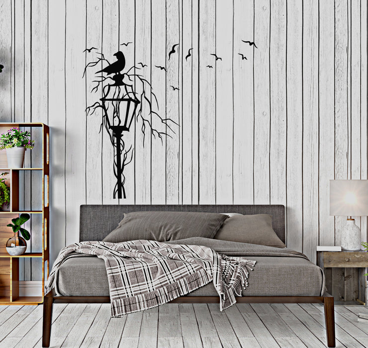 Vinyl Wall Decal Gothic Style Street Lamp Flock Of Birds Raven Stickers (3458ig)
