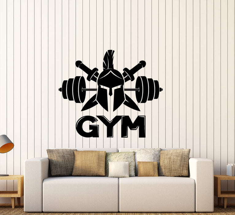 Vinyl Wall Decal Logo Spartan Warrior Helmet Barbell Signboard Stickers (3088ig)