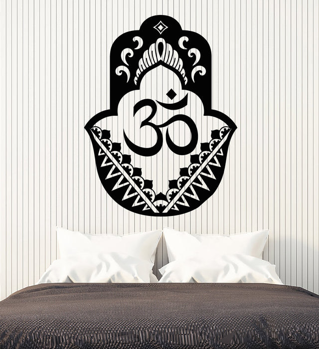 Vinyl Wall Decal Hand Of God Hinduism Hamsa Amulet Om Stickers (2639ig)