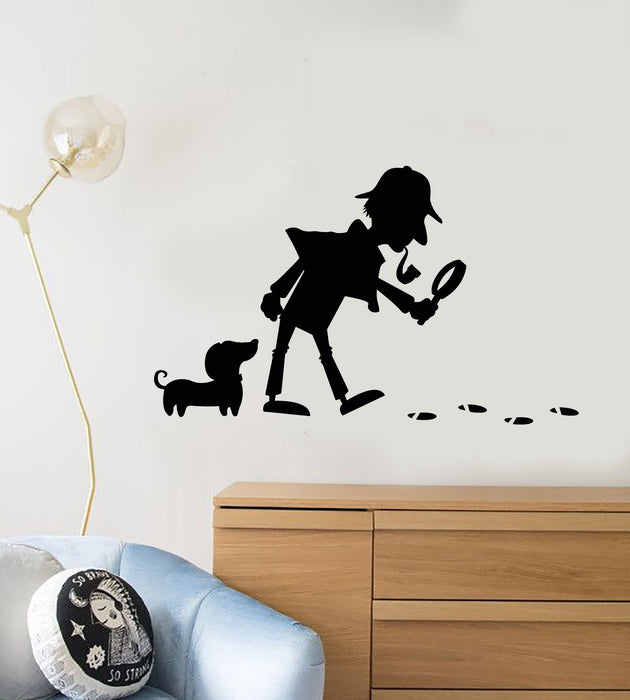 Vinyl Wall Decal Cartoon Detective Snoop Dog Footprints Stickers (2112ig)