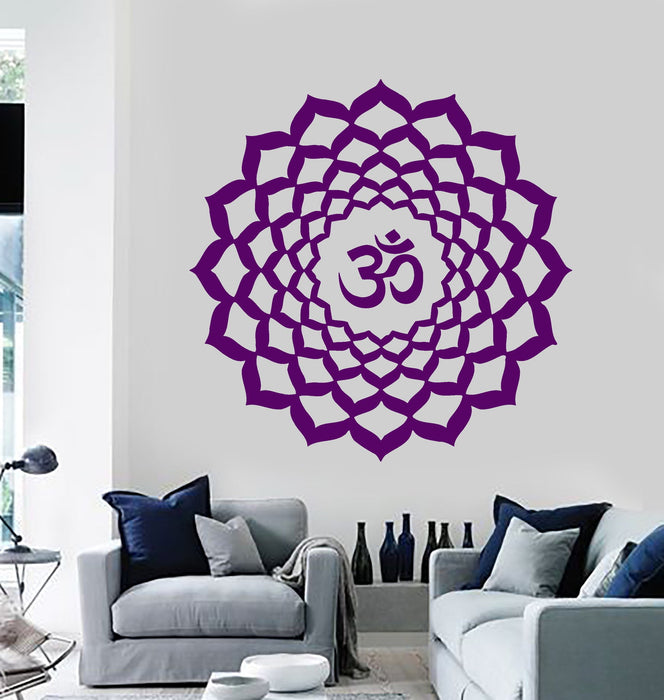 Vinyl Wall Decal Lotus Om Sanskrit Character Buddhism Mandala Stickers Unique Gift (112ig)
