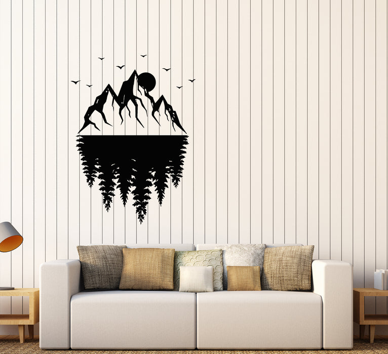 Vinyl Wall Decal Mountains Landscape Moon Forest Nature Stickers (3635ig)