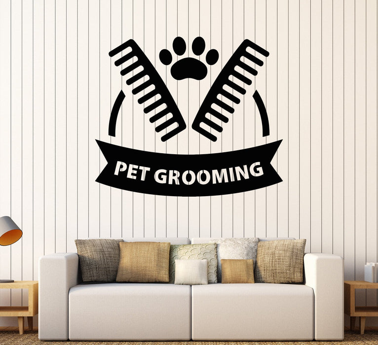 Vinyl Wall Decal Pet Grooming Beauty Salon Comb Signboard Stickers Unique Gift (1428ig)