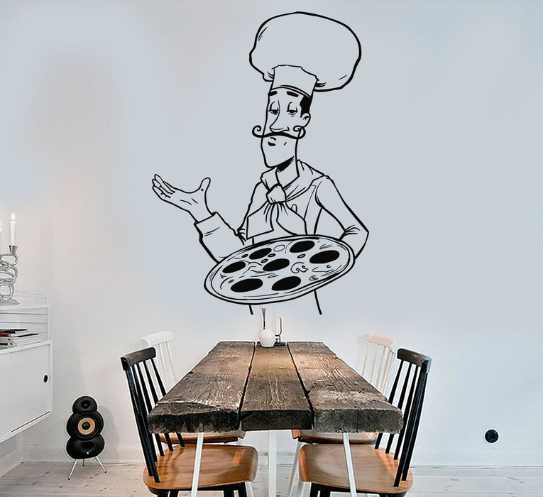 Vinyl Wall Decal Pizza Chef Fast Food Restaurant Stickers Unique Gift (913ig)