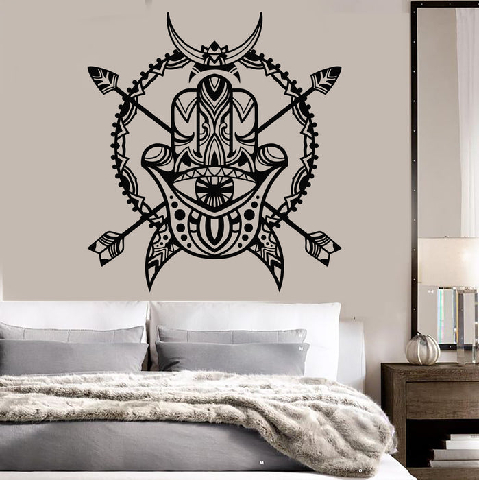 Vinyl Wall Decal Hand Of God Protective Amulet Hamsa Horn Arrows Stickers (2191ig)