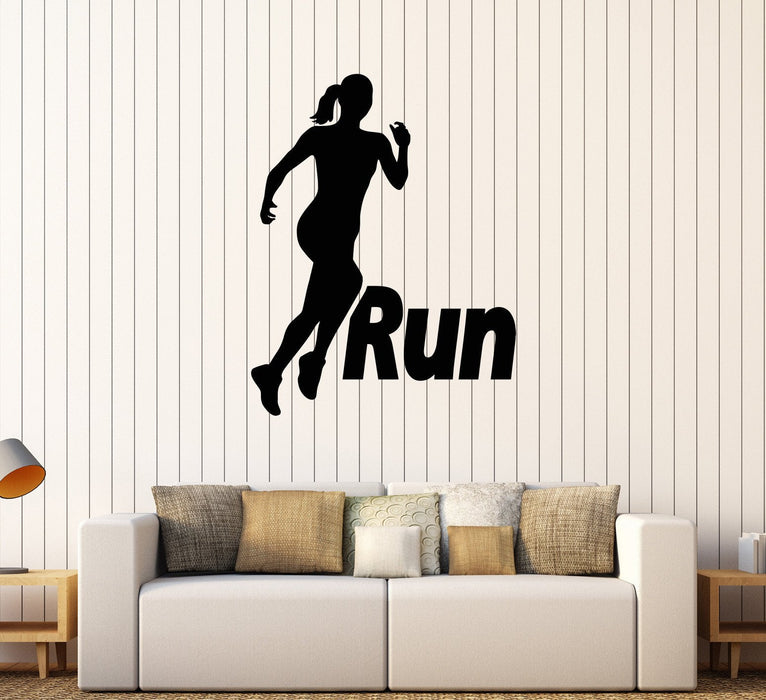 Vinyl Wall Stickers Run Running Girl Woman Sport Motivation Decal Mural Unique Gift (187ig)