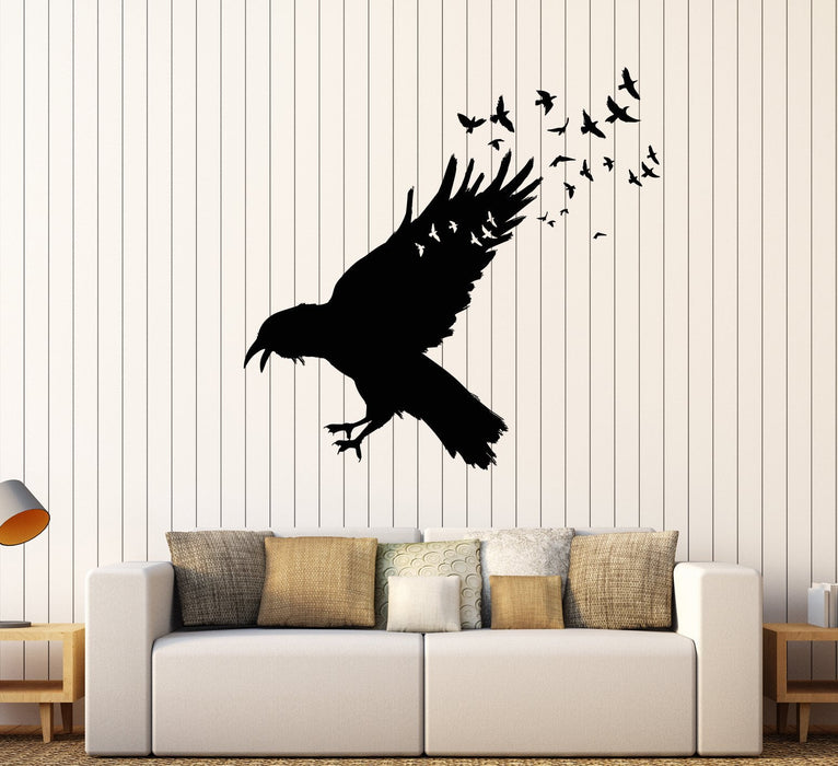 Vinyl Wall Decal Black Raven Flock Of Birds Gothic Style Stickers Unique Gift (1741ig)