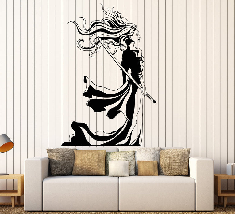 Vinyl Wall Decal Beautiful Samurai Girl Sword Woman Warrior Stickers Unique Gift (1305ig)
