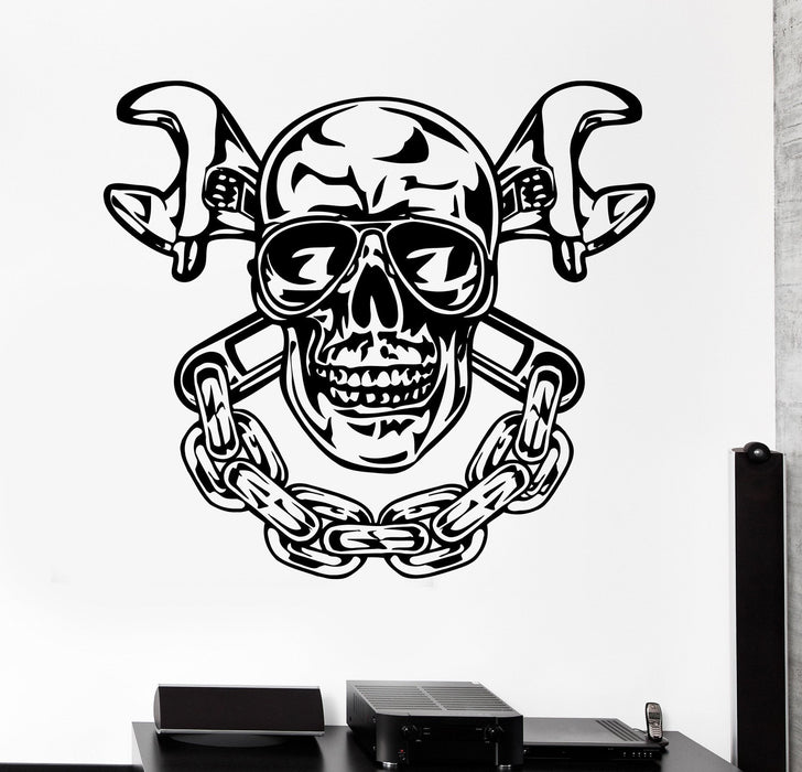 Vinyl Wall Decal Skull Chain Auto Car Repair Service Garage Stickers Unique Gift (270ig)