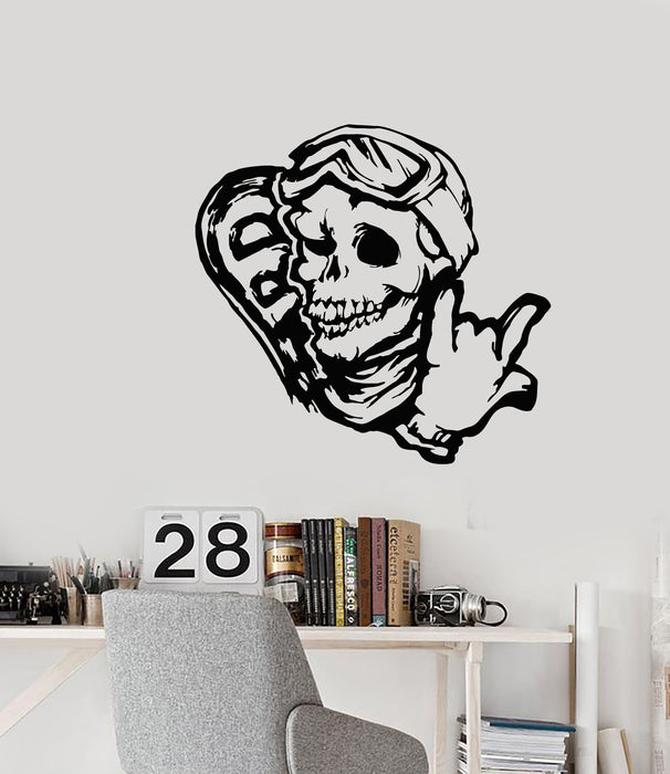 Vinyl Wall Decal Snowboarder Funny Skull Snowboarding Sport Stickers (3114ig)