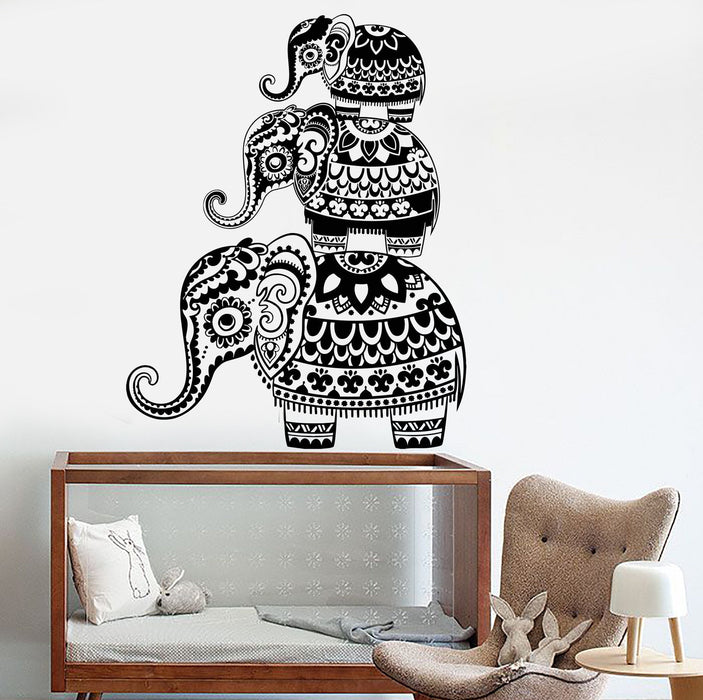 Vinyl Wall Decal Three Indian Elephant Family Nursery Hinduism Bedroom Design Stickers Unique Gift (739ig)
