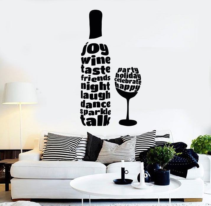 Vinyl Wall Decal Wine Glass Bottle Alcohol Word Bar Stickers Unique Gift (287ig)