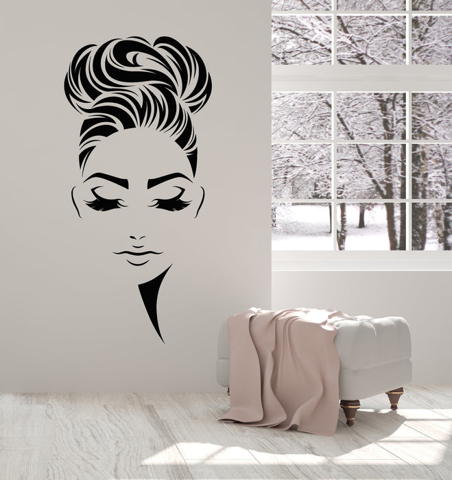 Vinyl Wall Decal Beauty Hair Salon Hairstyle Girl Face Makeup Stickers (2513ig)