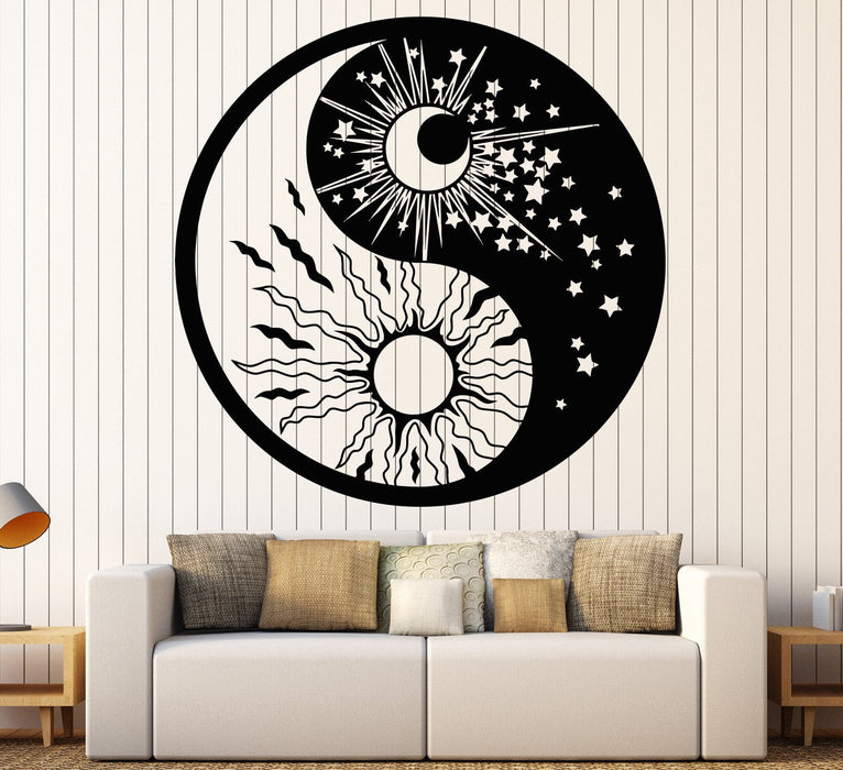 Vinyl Wall Decal Yin Yang Symbol Sun Moon Buddhism Stars Bedroom (1135ig)
