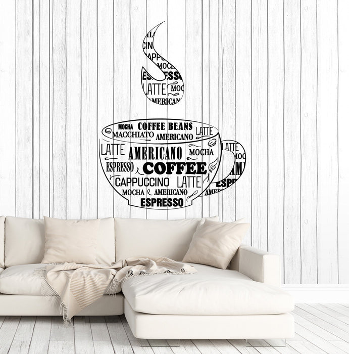 Vinyl Wall Decal Coffee Cup Shop Words Kitchen Dining Room Unique Gift (ig4819)