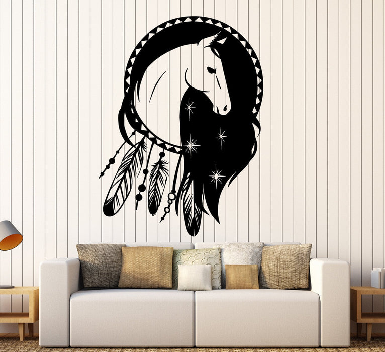 Vinyl Wall Decal Dreamcatcher Horse Ethnic Decor Talisman Stickers Unique Gift (ig3849)