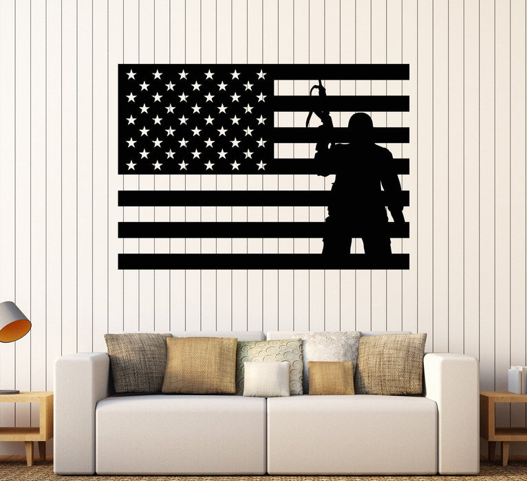 Vinyl Wall Decal USA Flag Soldier Patriotic Military Art Stickers Unique Gift (ig4093)