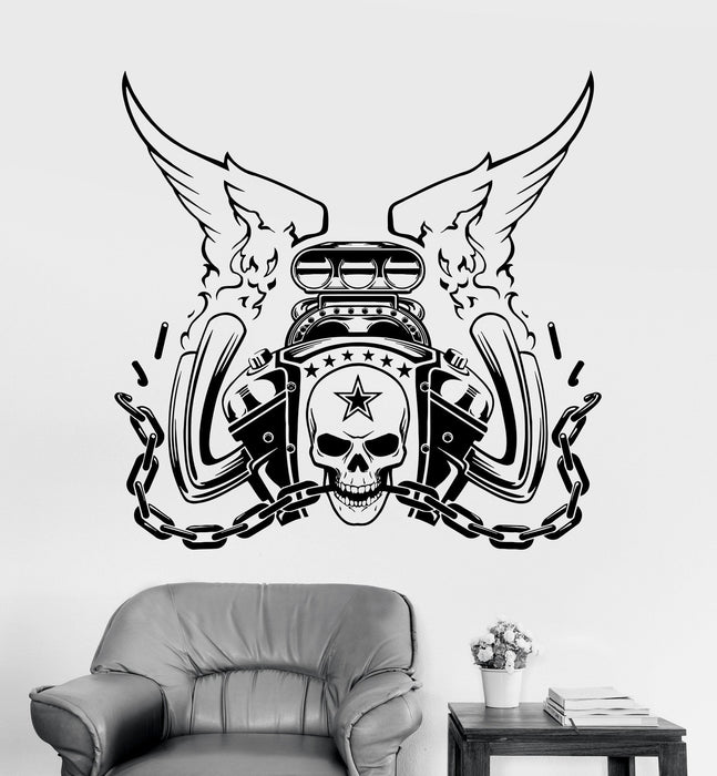 Vinyl Wall Deca Engine Repair Car Skull Garage Decor Racer Stickers Unique Gift (ig3376)