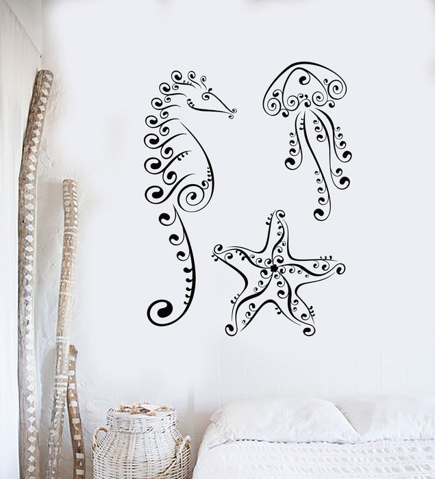 Wall Decal Jellyfish Seahorse Starfish Marine Animal Sea Vinyl Stickers Unique Gift (ig2967)
