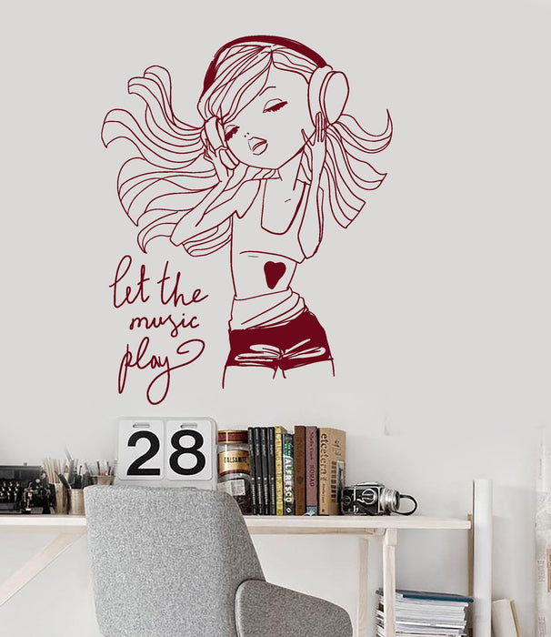 Wall Vinyl Decal Teen Girl Music Headphones Room Decoration Art Stickers Unique Gift (ig3121)