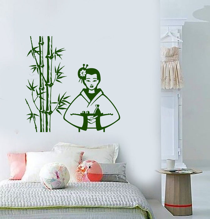 Vinyl Decal Geisha Sushi Oriental Decor Asian Restaurant Wall Stickers Unique Gift (ig2782)