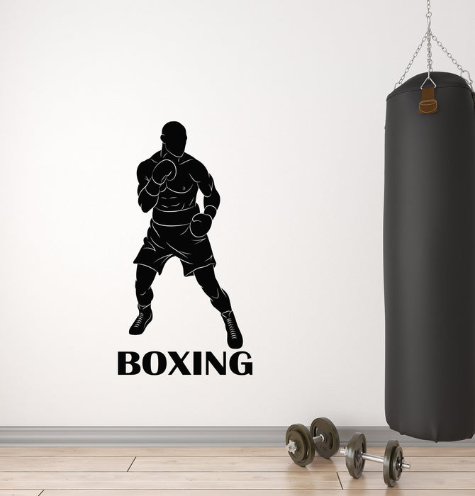 Vinyl Wall Decal Boxer Boxing Gloves Logo Word Gym Sport Club Stickers (4439ig)