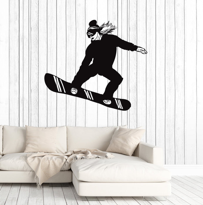 Vinyl Wall Decal Snowboarder Girl Woman Snowboarding Extreme Sport Stickers Mural Unique Gift (ig5053)