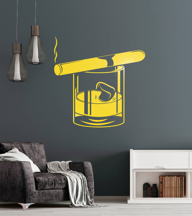 Vinyl Wall Decal Whiskey Glass Cigar Alcohol Bar Men's Style Stickers Living Room (ig4334)