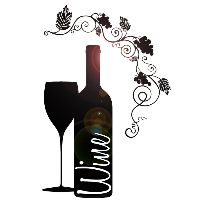 Vinyl Wall Decal Wine Bottle Glass Grape Alcohol Bar Stickers Unique Gift (ig4232)