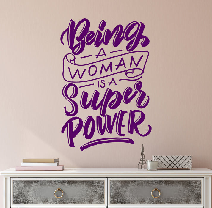 Vinyl Wall Decal Woman Super Power Female Inspirational Quote Words Home Gym Office Stickers Mural (ig6484)