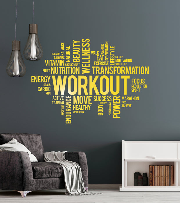 Vinyl Wall Decal Workout Wellness Health Gym Fitness Center Sport Motivational Words Stickers Mural (ig6249)