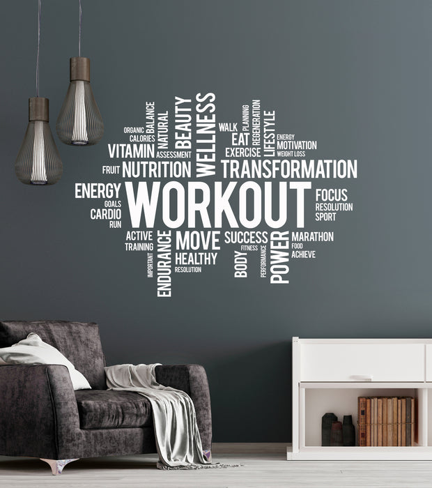 Vinyl Wall Decal Workout Wellness Health Gym Fitness Center Sport Motivational Words Stickers Mural (ig6249)