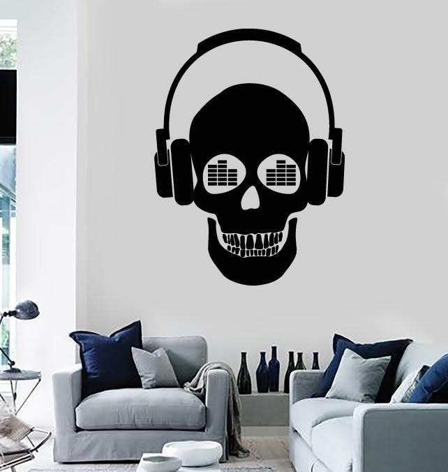 Wall Stickers Vinyl Decal Skull Music in Headphones z1162