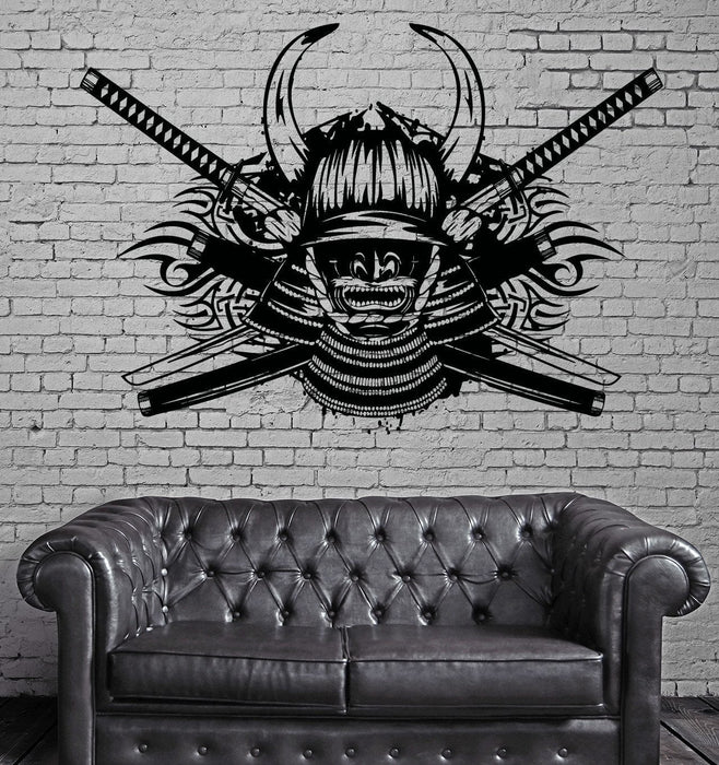 Decal Vinyl Wall Stickers Samurai Swords Helmet With Hornes Katana (z2151)