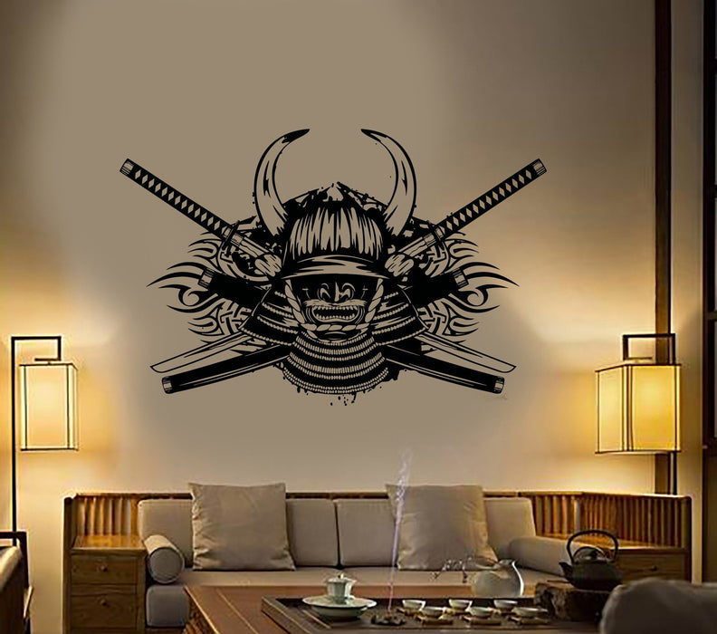 Decal Vinyl Wall Stickers Samurai Swords Helmet With Hornes Katana (z2151)