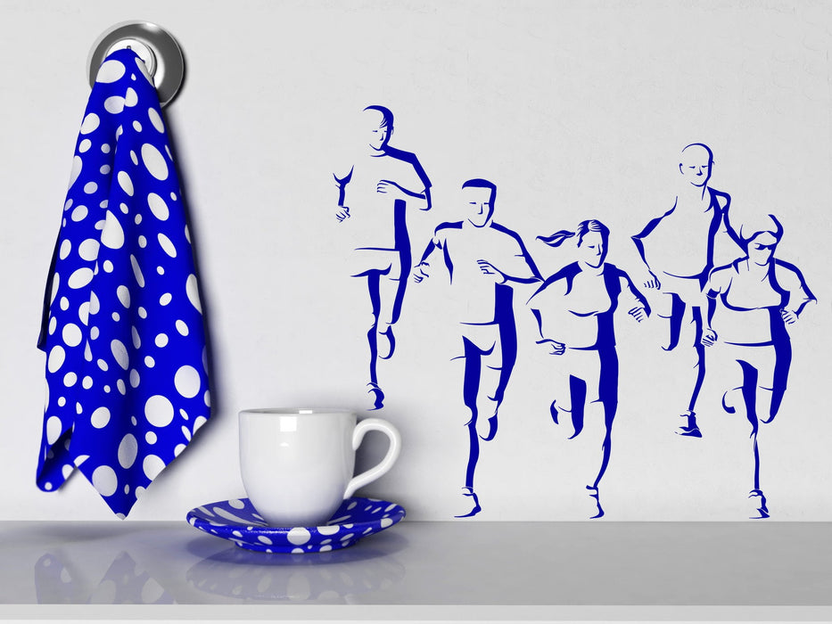 Wall Vinyl Marathon Runners Jogging Olympic Sports Fitness Gym Art Sticker Decal Unique Gift (z3038)