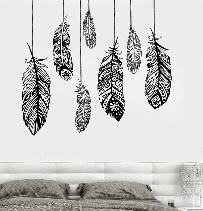 Wall Vinyl Decal Feather Romantic Bedroom Dreamcatcher Decor Unique Gift (z3684)