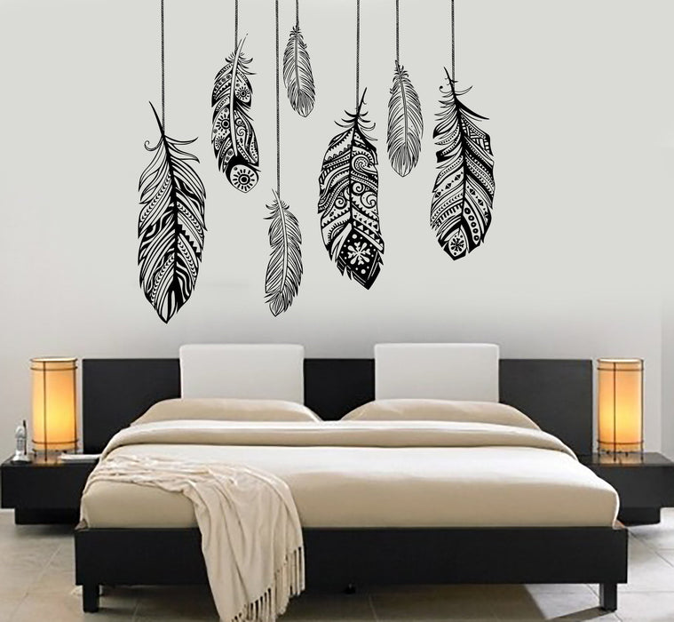 Wall Vinyl Decal Feather Romantic Bedroom Dreamcatcher Decor Unique Gift (z3684)