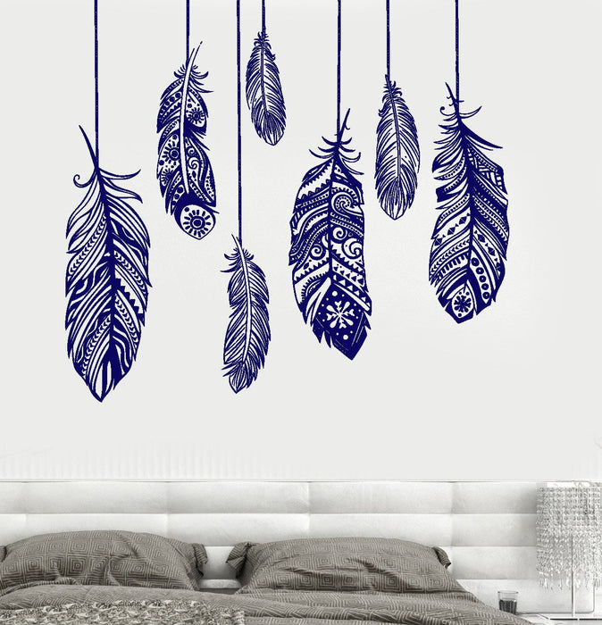 Wall Vinyl Decal Feather Romantic Bedroom Dreamcatcher Decor Unique Gift (z3684)