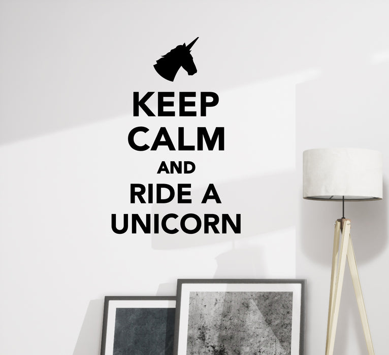 Wall Vinyl Decal Funny Quote Words Keep Calm And Ride Unicorn  Unique Gift z4332
