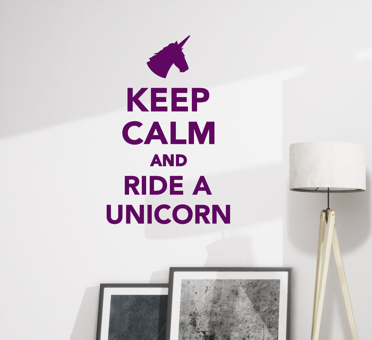Wall Vinyl Decal Funny Quote Words Keep Calm And Ride Unicorn  Unique Gift z4332