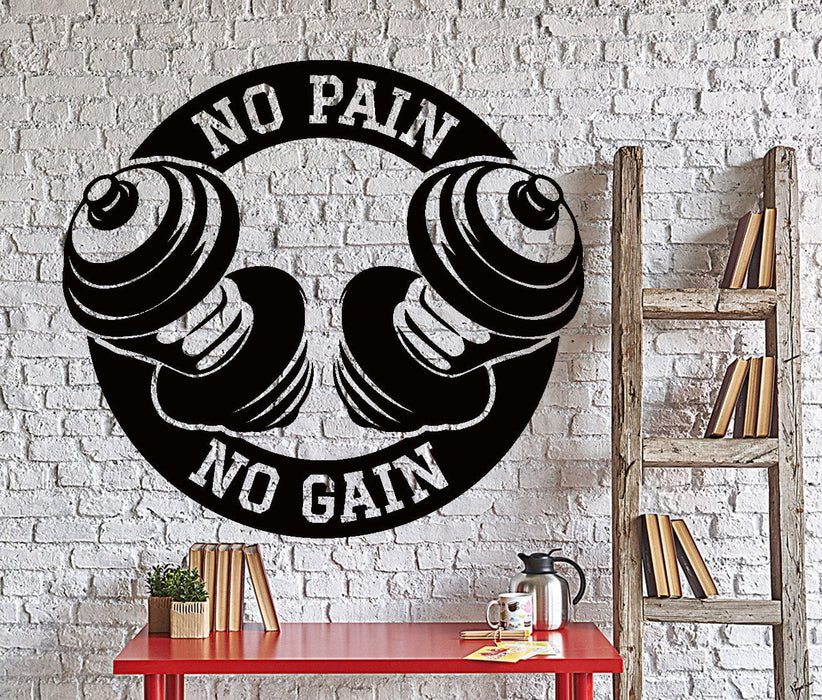 Wall Vinyl Decal Bodybuilding Sport Dumbbels No Pain No Gain Home Decor Unique Gift z4354