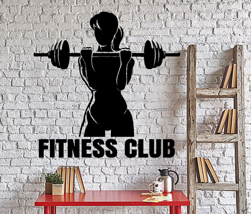 Wall Vinyl Decal Fitness Girl With Barbell Bodybuilding Fitness Home Decor Unique Gift z4355