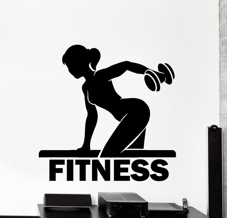 Wall Vinyl Decal Fitness Girl Gym Bodybuilding Sport Dumbbel Home Decor Unique Gift z4365
