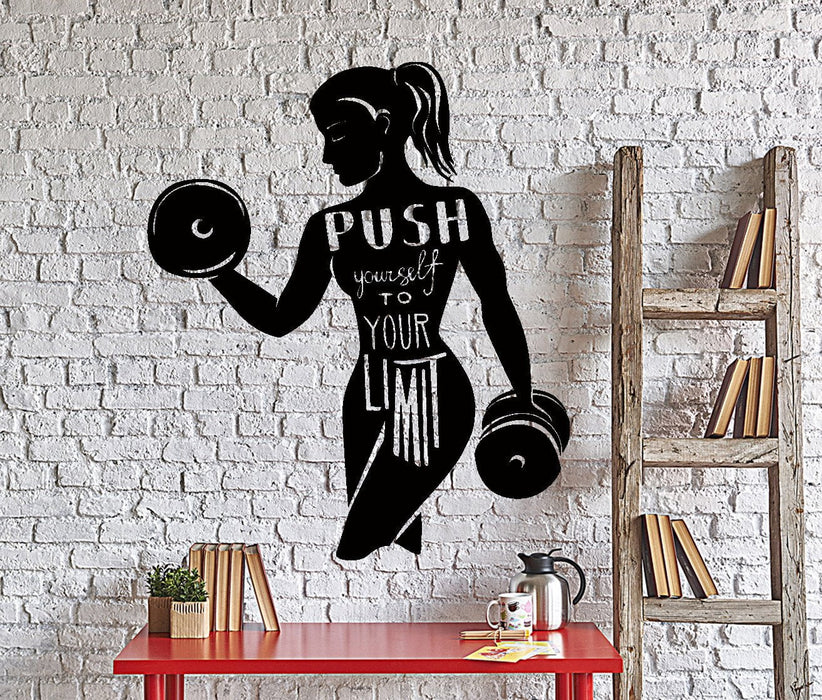 Wall Vinyl Decal Sport Quote Words Push Your Limits Gym Interior Decor Unique Gift z4379